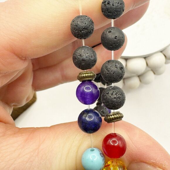 2 Lava Rock Diffuser Stretch Bracelets With Rainbow Stone Glass Beads Chakra - Picture 4 of 7
